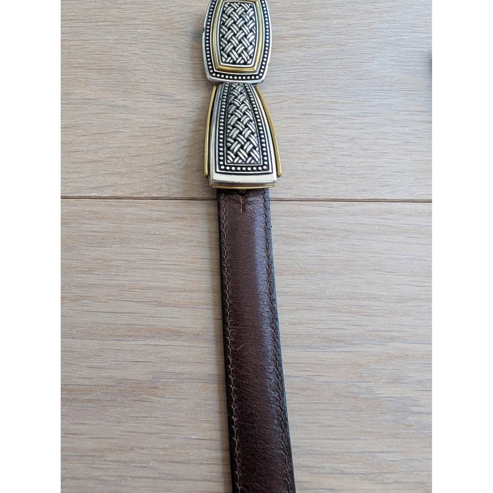 Vintage Woven Metal Accent Leather Black Embossed Leather Statement Belt Small